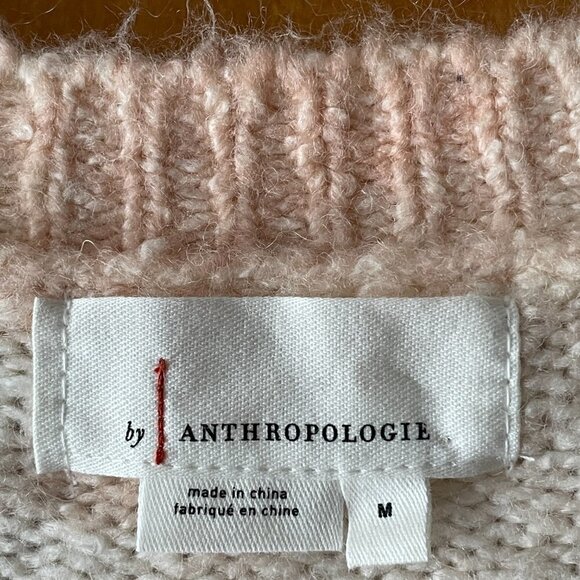 Anthropologie Maggie Oversized V-Neck Pink Cream Pullover Sweater Women's Medium - Picture 11 of 13